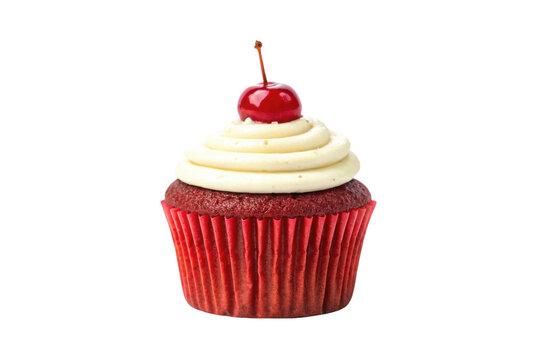 PNG Red velvet cupcake with cherry and creamy frosting on top