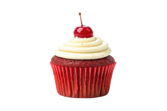 PNG Red velvet cupcake with cherry and creamy frosting on top