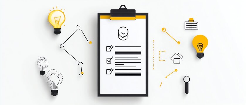 Checklist for business meeting in trendy flat style, black and yellow outline vector, clean white canvas