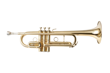 PNG Brass trumpet side view with valves and mouthpiece details