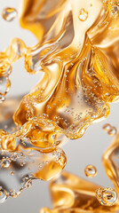 Abstract golden liquid with bubbles and fluid movement