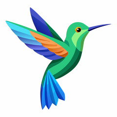 Green And Blue Hummingbird Illustration On White Background