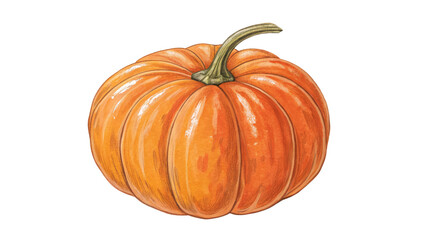 Orange pumpkin with stem on white background