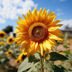 Obraz premium Vibrant Single Sunflower in a Field on a Sunny Day