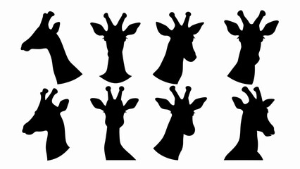 set of giraffe silhouette vector on white background