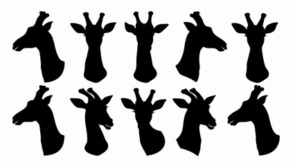 set of giraffe silhouette vector on white background