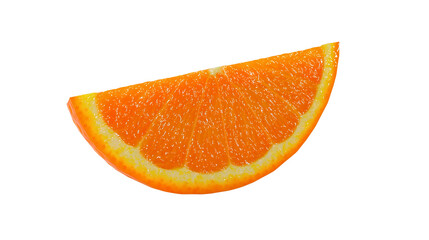 A sliced orange wedge full of vitamins and minerals, a tropical fruit slice that is very juicy, on a transparent background.
