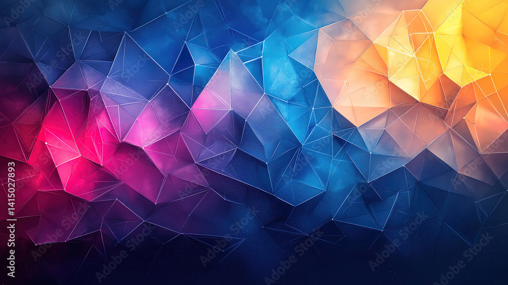 Poster tech-inspired polygonal space background in classic blue with interconnected lines and dots