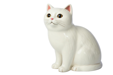 PNG White ceramic cat figurine with whiskers and pink nose