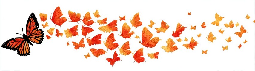 Fototapeta premium Vibrant Butterfly Illustration with Graceful Orange Wings Captured in Double Exposure Style on White Background