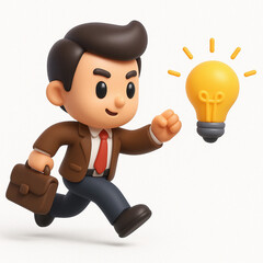 Businessman with Lightbulb on Isolated White Background