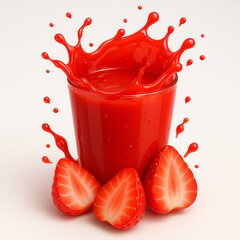 Strawberry Juice Splash on Isolated White Background