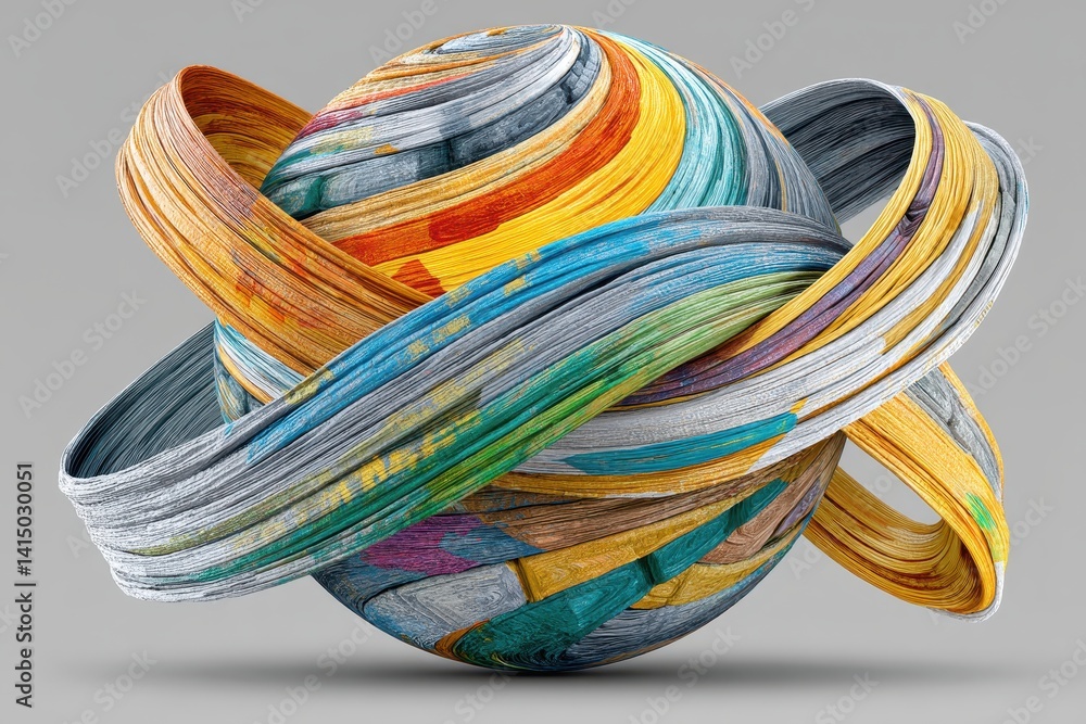 Aufkleber abstract colorful globe with wrapped strands and double exposure effects on a flat background