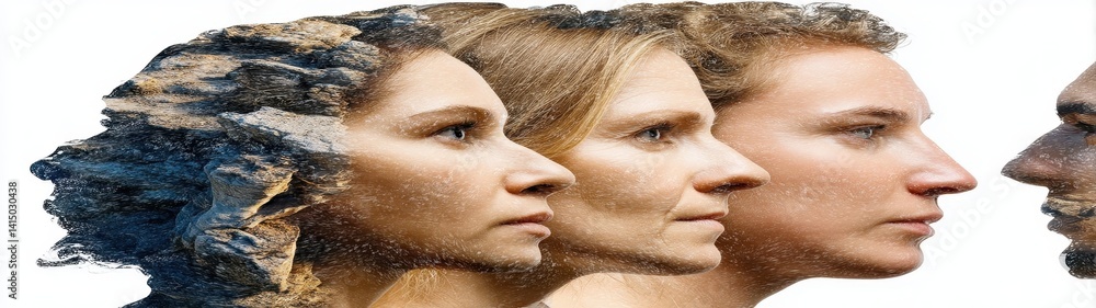 Poster exploring double exposure techniques in portrait photography with abstract flat design elements