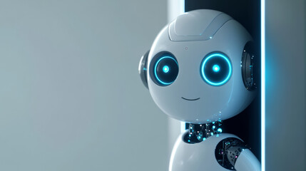 Ai robot assistant engaging with users in a futuristic office setting digital art high-tech environment close-up perspective