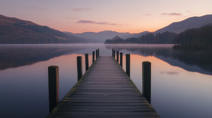Obraz premium Tranquil sunset reflection over lake serene landscape nature photography peaceful environment wide angle view