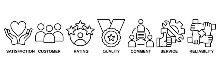 Feedback icon set vector illustration concept with icon of satisfaction, customer, rating, quality, comment, service and reliability