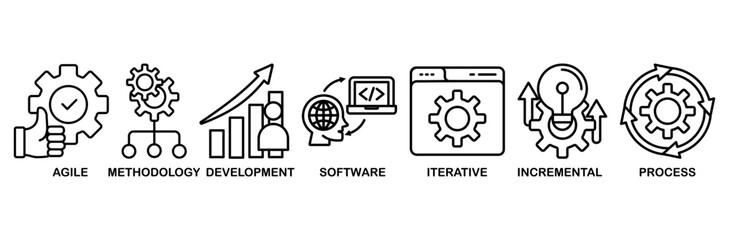 Scrum development icon set vector illustration concept with icon of agile, methodology, development, software, iterative, incremental and process