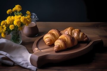 croissant on wooden table