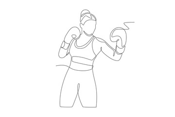 Woman boxing concept one-line drawing