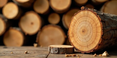 A Detailed Close-Up of Freshly Cut Lumber, Showing the Intricate Grain Patterns and Natural Texture of the Wood, Resting on a Rustic Wooden Surface