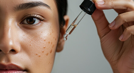 Flawless Skin Secret: Serum Drop for Radiant Beauty. Dark Spots Treatment & Natural Skincare Routine for a Glowing Complexion.