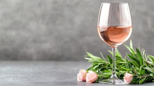 Elegant pale rose wine glass still life photography perfect for beverage and culinary content