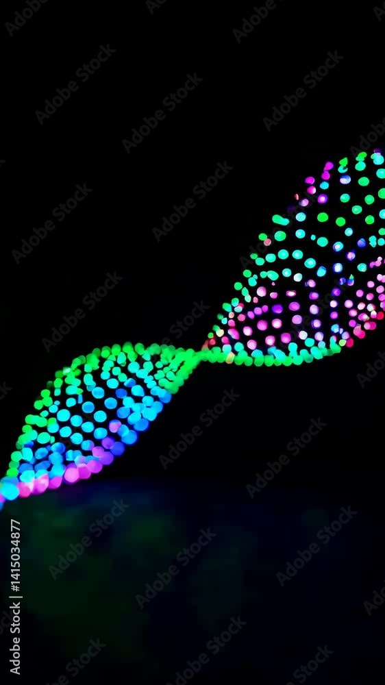 Poster vibrant twisting helix of multicolored dots in dynamic motion display