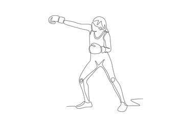 Woman boxing concept one-line drawing