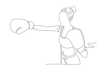 Woman boxing concept one-line drawing