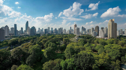 Fototapeta premium Downtown skyline and sustainable public park in a green environment
