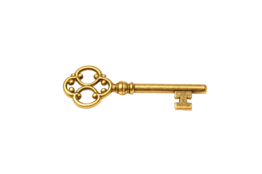 PNG Antique gold skeleton key with ornate design