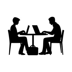 Two People Studying and Working on Laptop Vector Team Collaboration Illustration
