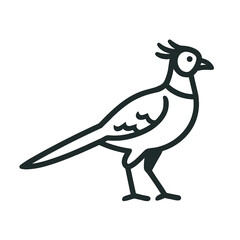 日本の国鳥「キジ（緑の雉）」を描いたミニマルな黒のラインアイコン。自然、文化遺産、日本の象徴を表現。