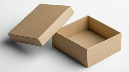 Open kraft box on a clean white background. Perfect for product packaging, gift wrapping, branding, or eco-friendly storage solutions.