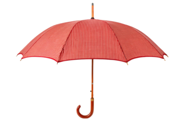 PNG Red checkered umbrella with wooden handle