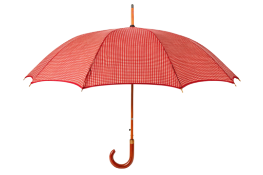 PNG Red checkered umbrella with wooden handle