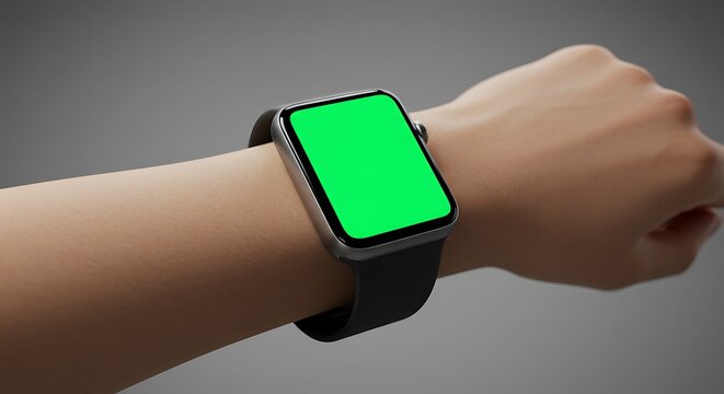 smartwatch with green screen, on the wrist of an arm