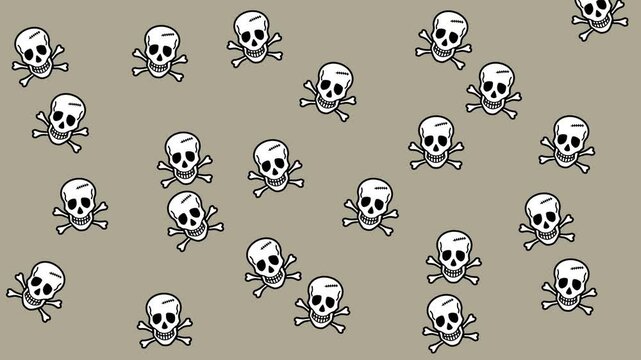 Appearance of some skulls and moving randomly on a colored and green background - animation
