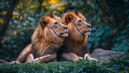 Naklejka premium Powerful Lion Face in the Wild