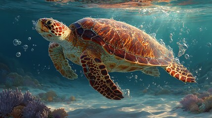 Fototapeta premium Sea Turtle in Coral Reef