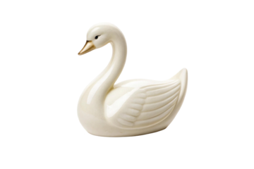 PNG Elegant white ceramic swan with graceful pose and gold beak