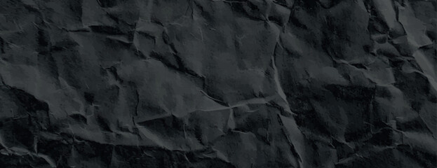 Fototapeta premium Dark black background with a crumpled texture. The black background adds a dramatic, textured effect. Paper texture background vector. Black background.