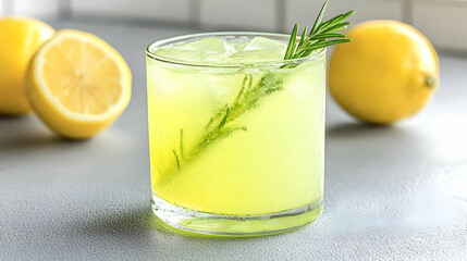 Fototapeta premium Refreshing lemonade drink with rosemary garnish summer beverage photography