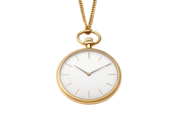 PNG Classic gold pocket watch with chain and white dial