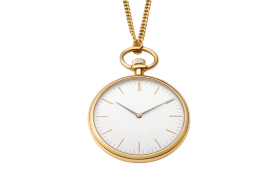 PNG Classic gold pocket watch with chain and white dial