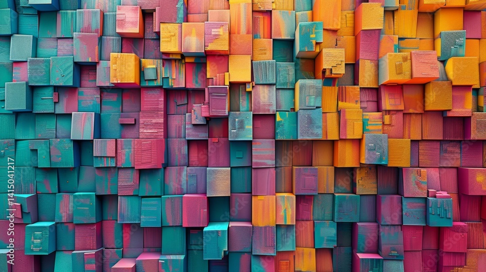 Aufkleber d blocks arranged in extruded grid pattern for futuristic abstract texture background