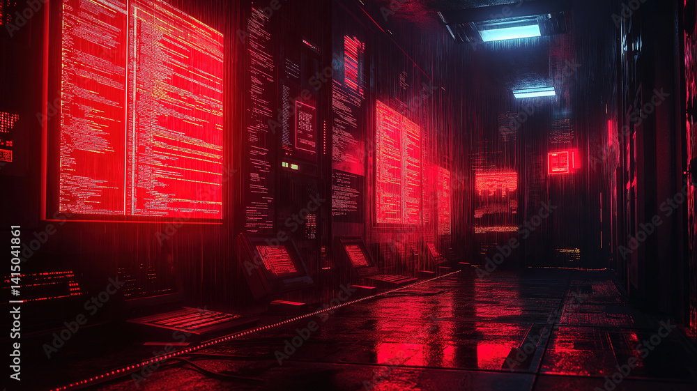 Poster firewall protecting against hacker attacks ensuring secure digital environments and data safety