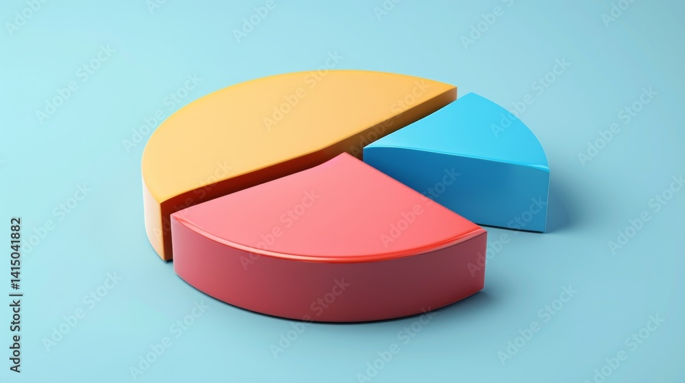 Poster clean d pie chart with three equal parts, smooth shadows, modern layout