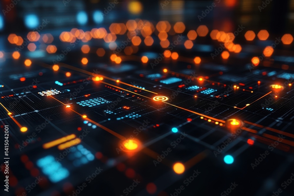 Aufkleber digital network connections illuminated by vibrant colors create a dynamic technological landscape